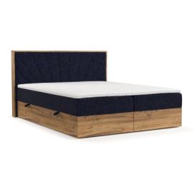 Boxspring postel s úložným prostorem v tmavě modro-přírodní barvě 180x200 cm Asahi – Maison de Rêve
