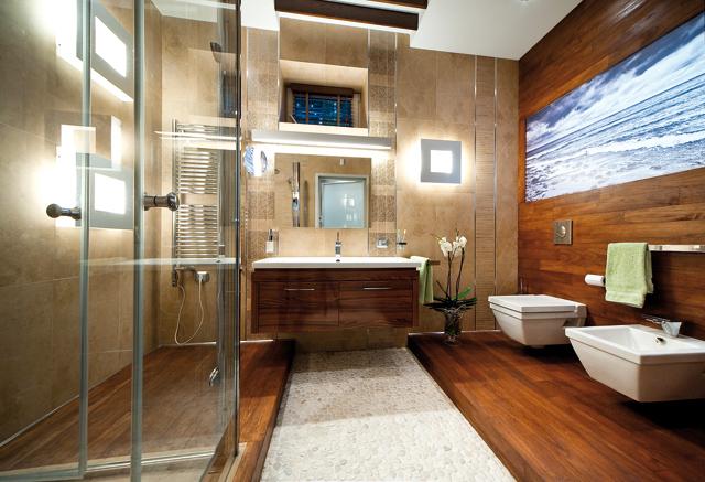 Dřevěná podlaha v koupelně - 