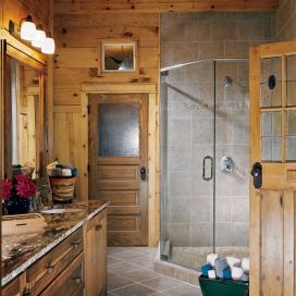 Sprchový kout v dřevěné koupelně Claudia Fiserova