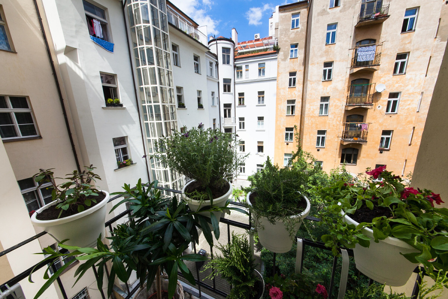 Balkon plný květin v centru města - Fotograf Petr Holub