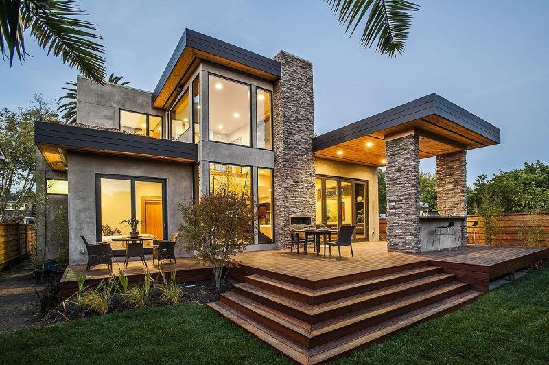 Moderním dům - komín z kamene - 