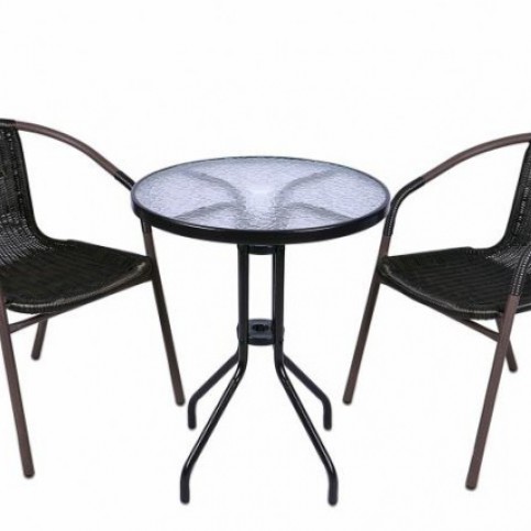 OEM D02345 Bistro stolek se skleněnou deskou a 2 židle z polyratanu Garth - T-zboží.cz