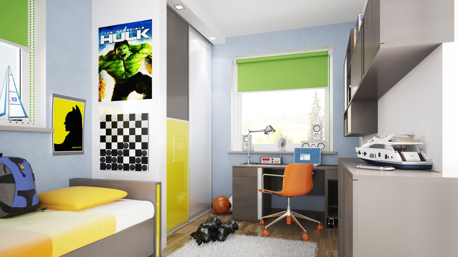 studentský pokoj v kombinaci zelené se žlutou - Komandor – výrobce vestavěných skříní a kvalitního nábytku na míru