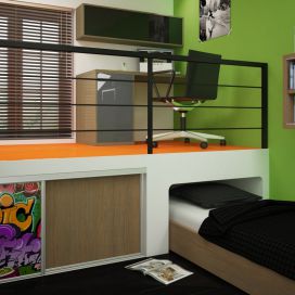 studentský pokoj se zasouvací postelí Komandor – výrobce vestavěných skříní a kvalitního nábytku na míru