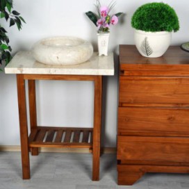 Koupelnový stolek pod umyvadlo DIVERO - teakové dřevo + mramorová deska bílá