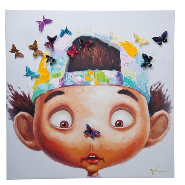 Obraz na plátně Boy with Butterflies 100x100cm - KARE