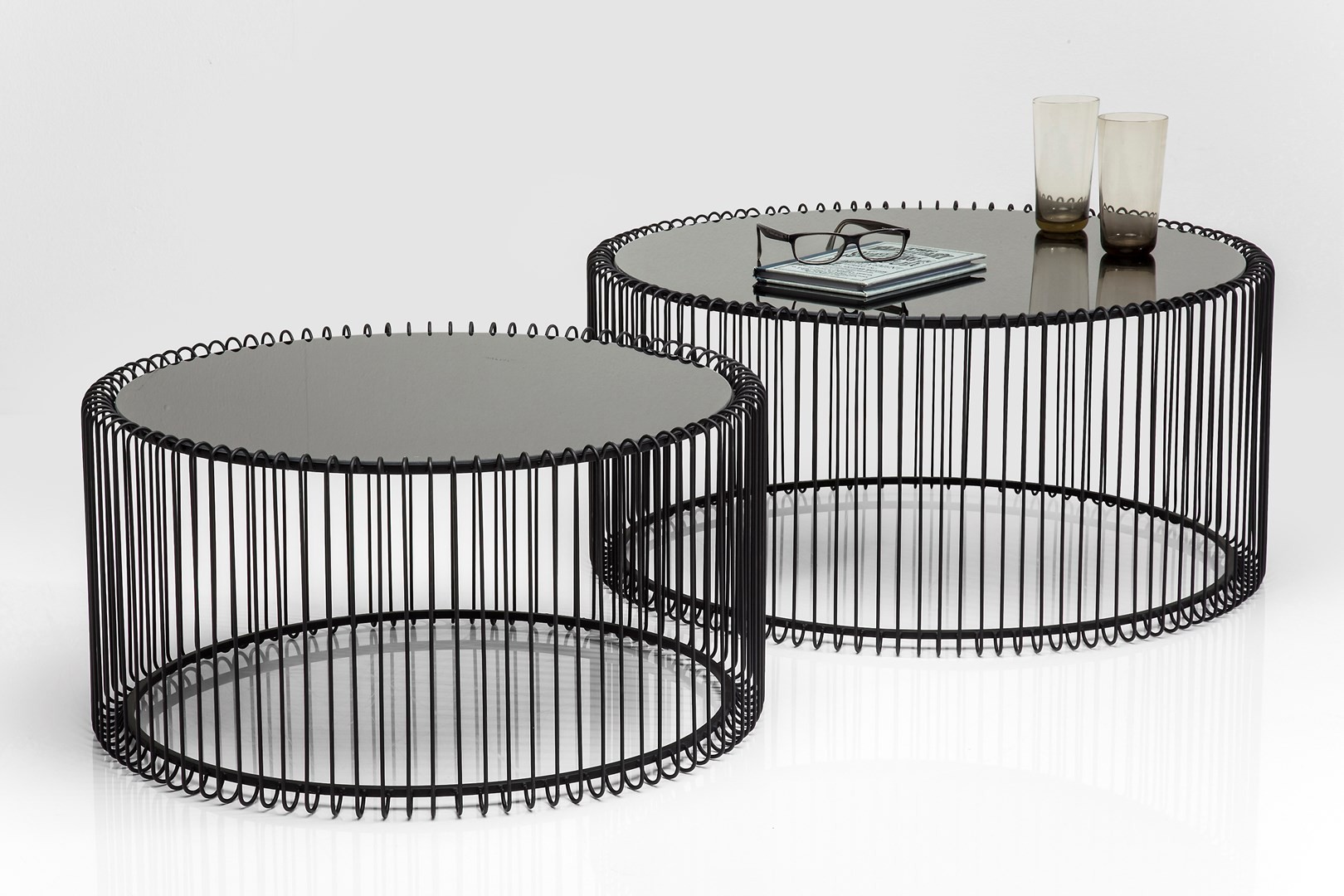 Kare Design Set dvou černých kovových konferenčních stolků Wire 69,5/60 cm - KARE