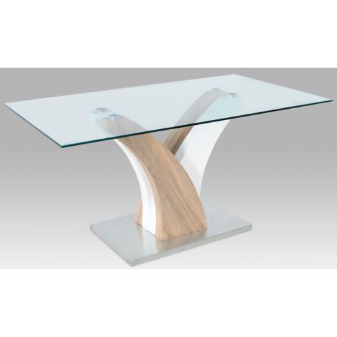 Jídelní stůl 160x90 cm, čiré sklo / sonoma / vysoký lesk bílý GDT-846 SON Autronic - DEKORHOME.CZ