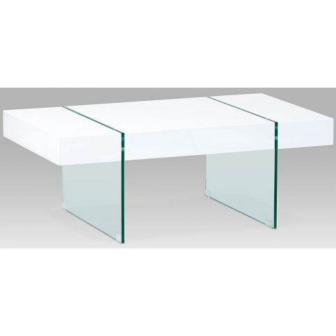 Konferenční stolek 110x60x40 cm, vysoký lesk bílý / čiré sklo - M DUM.cz