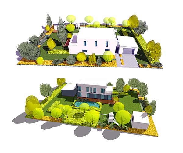 Plán - zahrada moderního domu - LandART atelier s.r.o.