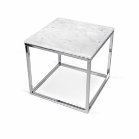 Bílý mramorový odkládací stolek TEMAHOME Prairie 50 x 50 cm s chromovanou podnoží