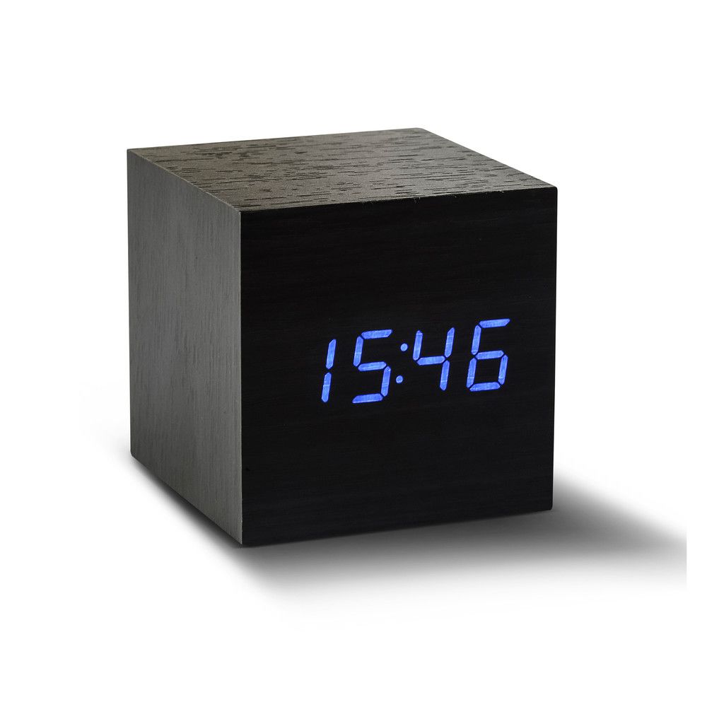 Černý budík s modrým LED displejem Gingko Cube Click Clock - Bonami.cz