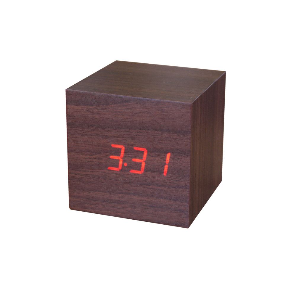 Tmavě hnědý budík s červeným LED displejem Gingko Cube Click Clock - Bonami.cz