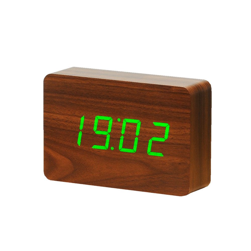 Tmavě hnědý budík se zeleným LED displejem Gingko Brick Click Clock - Bonami.cz