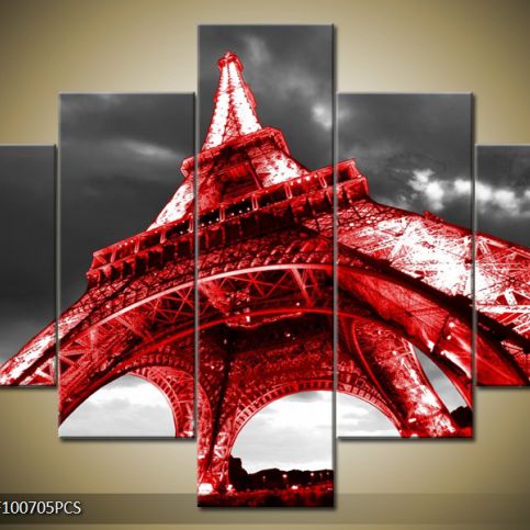 Vícedílný obraz Červená Eiffelova věž 100x70 cm - LEDobrazy.cz