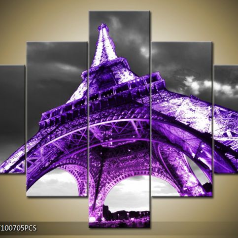 Vícedílný obraz Eiffelova věž fialová 100x70 cm - LEDobrazy.cz