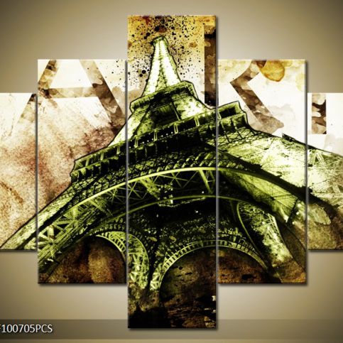 Vícedílný obraz Eiffelova věž khaki 100x70 cm - LEDobrazy.cz