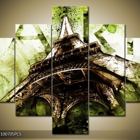 Vícedílný obraz Eiffelova Věž Paris Khaki 100x70 cm - LEDobrazy.cz