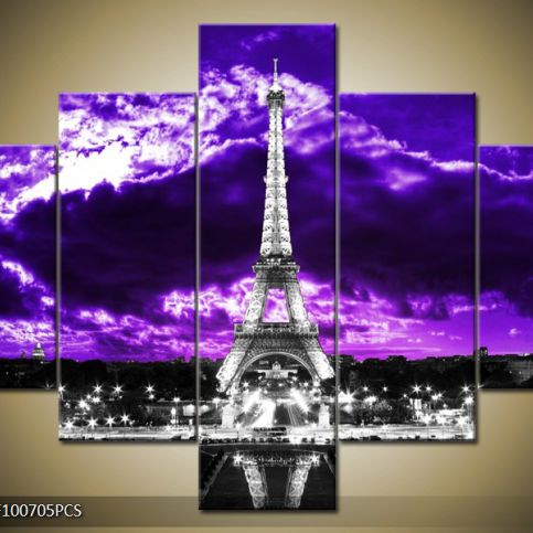 Vícedílný obraz Eiffelova věž pod fialovým mrakem 100x70 cm - LEDobrazy.cz