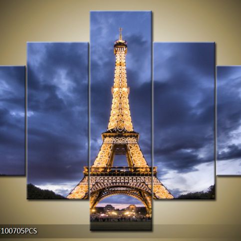 Vícedílný obraz Eiffelova věž pod zamračeným nebem 100x70 cm - LEDobrazy.cz