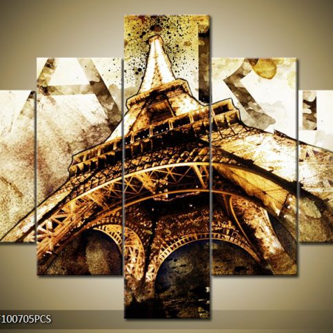 Vícedílný obraz Eiffelova věž v malbě 100x70 cm - LEDobrazy.cz