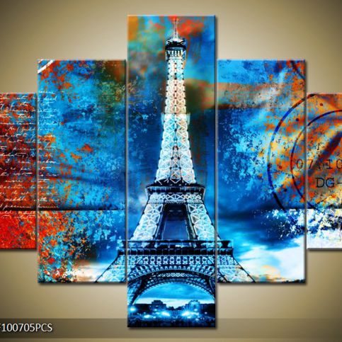 Vícedílný obraz Eiffelova věž v modrém 100x70 cm - LEDobrazy.cz