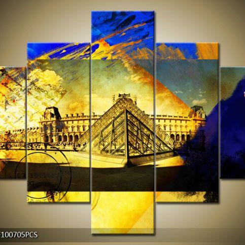 Vícedílný obraz Louvre a Eiffelova věž v Paříži 100x70 cm - LEDobrazy.cz