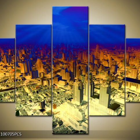 Vícedílný obraz Modř nad městem efekt 100x70 cm - LEDobrazy.cz