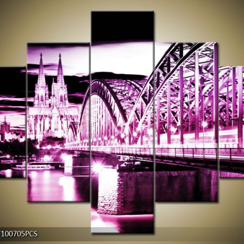 Vícedílný obraz Most ke kostelu fialová 100x70 cm - LEDobrazy.cz
