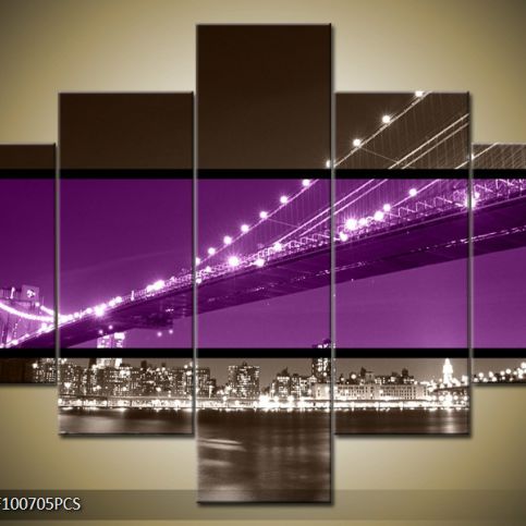 Vícedílný obraz Most s městem dvoubarevně 100x70 cm - LEDobrazy.cz