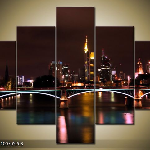 Vícedílný obraz Neonový most v noci 100x70 cm - LEDobrazy.cz