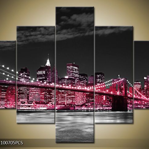 Vícedílný obraz Růžové velkoměsto s mostem 100x70 cm - LEDobrazy.cz