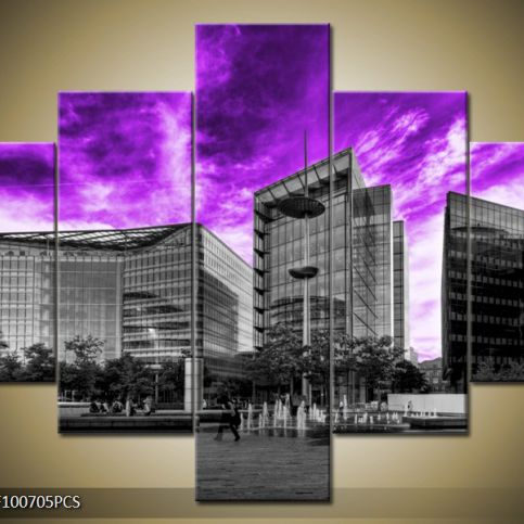 Vícedílný obraz Skleněné budovy pod fialovým nebem 100x70 cm - LEDobrazy.cz