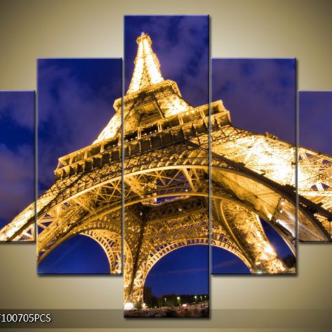 Vícedílný obraz Svítící Eiffelova věž za soumraku 100x70 cm - LEDobrazy.cz