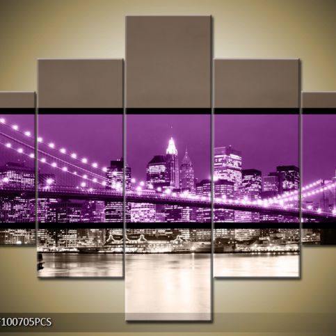 Vícedílný obraz Svitící most a město dvoubarevně 100x70 cm - LEDobrazy.cz