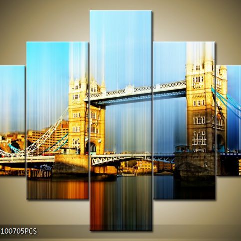 Vícedílný obraz Tower Bridge efekt modrá 100x70 cm - LEDobrazy.cz