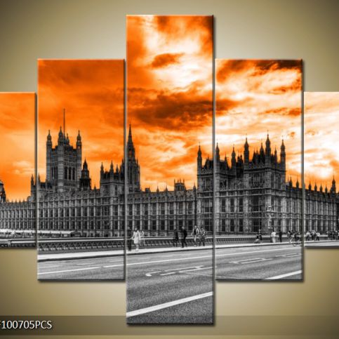 Vícedílný obraz Westminster pod ohnivým nebem 100x70 cm - LEDobrazy.cz
