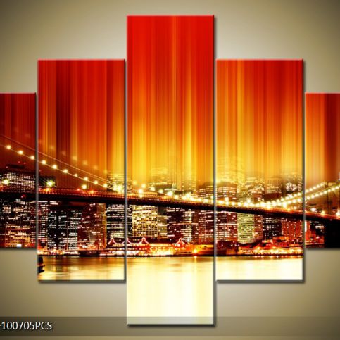 Vícedílný obraz Zářící most s městem v pozadí 100x70 cm - LEDobrazy.cz