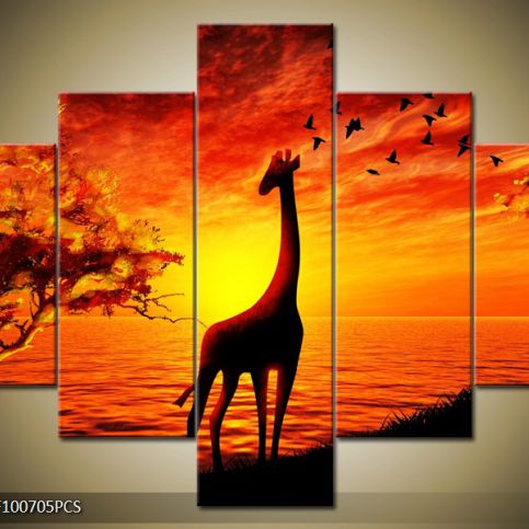 Vícedílný obraz Žirafa a západ slunce 100x70 cm - LEDobrazy.cz