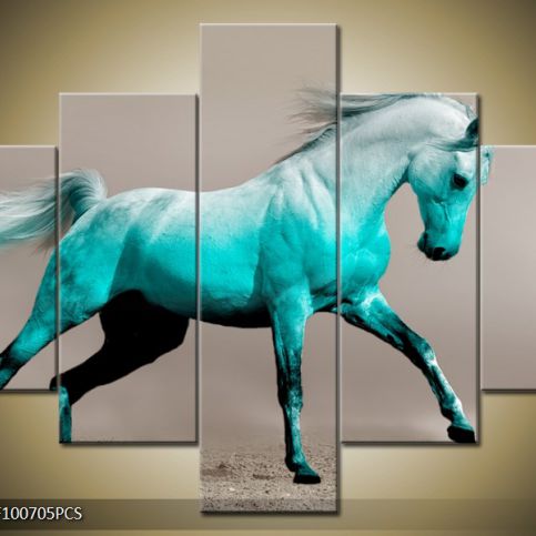 Vícedílný obraz Bílý kůň ve skoku 100x70 cm - LEDobrazy.cz