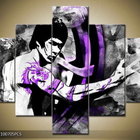 Vícedílný obraz Bruce Lee fialový 100x70 cm - LEDobrazy.cz