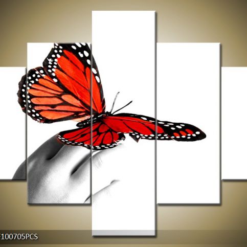 Vícedílný obraz Červený motýl 100x70 cm - LEDobrazy.cz
