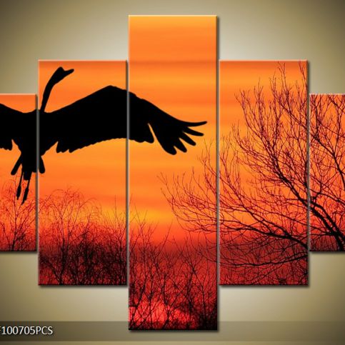 Vícedílný obraz Letící pták v západu slunce 100x70 cm - LEDobrazy.cz