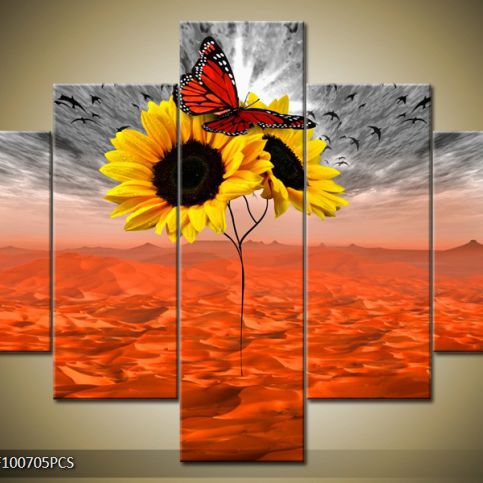 Vícedílný obraz Motýl a slunečnice 100x70 cm - LEDobrazy.cz