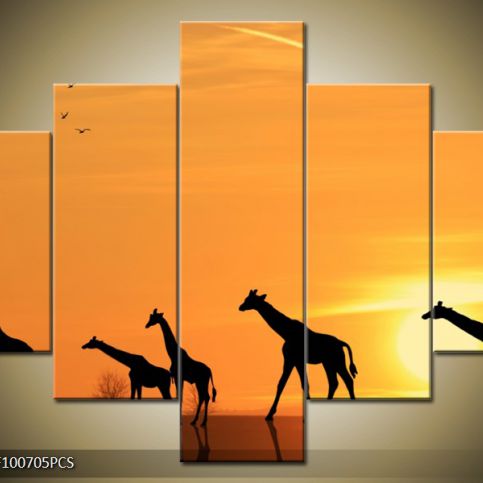 Vícedílný obraz Siluety žiraf v poušti 100x70 cm - LEDobrazy.cz