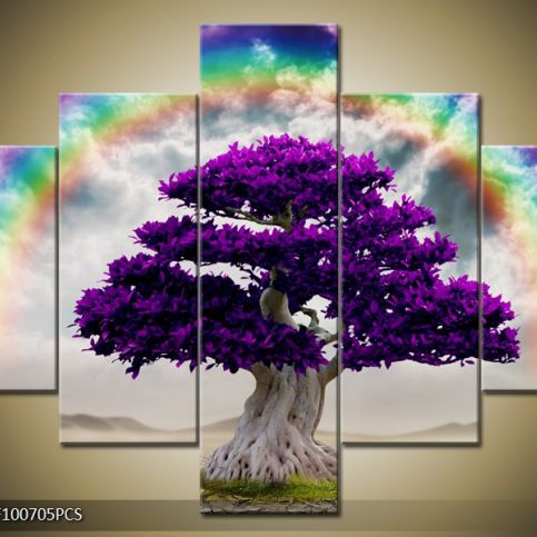 Vícedílný obraz Fialový strom s duhou 100x70 cm - LEDobrazy.cz