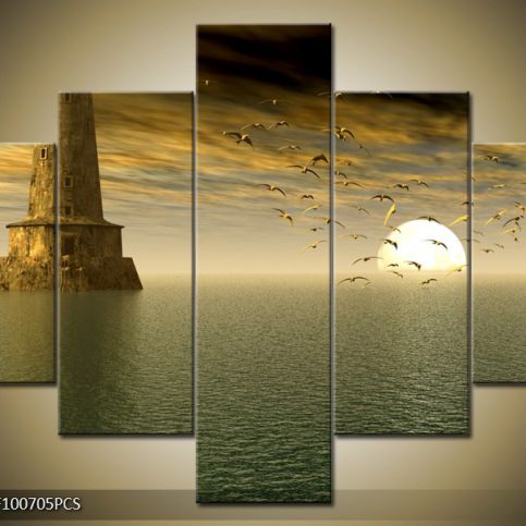 Vícedílný obraz Maják na moři 100x70 cm - LEDobrazy.cz