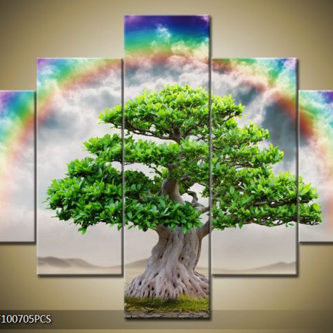 Vícedílný obraz Zelený strom a duha 100x70 cm - LEDobrazy.cz