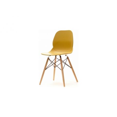 design4life Moderní jídelní židle SWEN Hořčicově žlutá - dřevěná podnož - Design4life