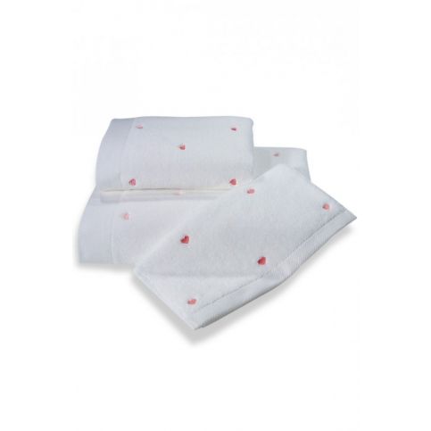 Soft Coton Ručník MICRO LOVE 50x100 cm Bílá / růžové srdíčka - VIP interiér